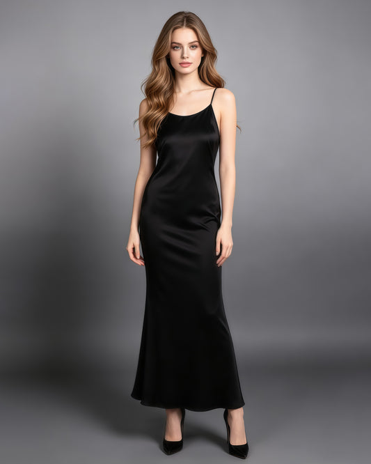 Black Satin Off Shoulder Mermaid Maxi Dress