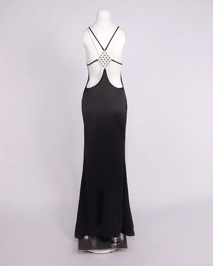 Black Satin Off Shoulder Mermaid Maxi Dress