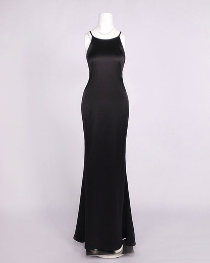 Black Satin Off Shoulder Mermaid Maxi Dress