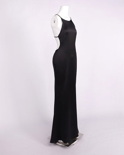 Black Satin Off Shoulder Mermaid Maxi Dress