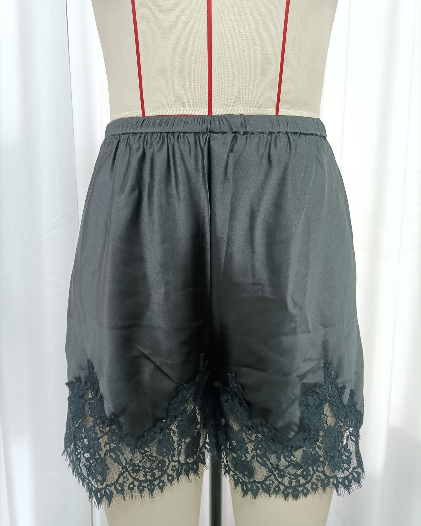 Black Satin Lace Trim Shorts
