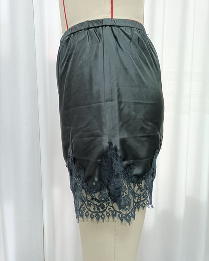 Black Satin Lace Trim Shorts