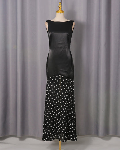 Black Satin & Polka Dot Maxi Dress