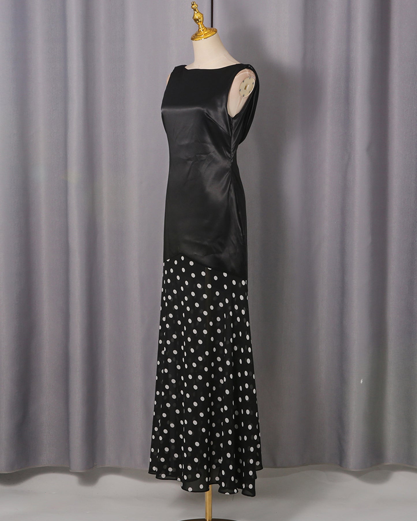 Black Satin & Polka Dot Maxi Dress