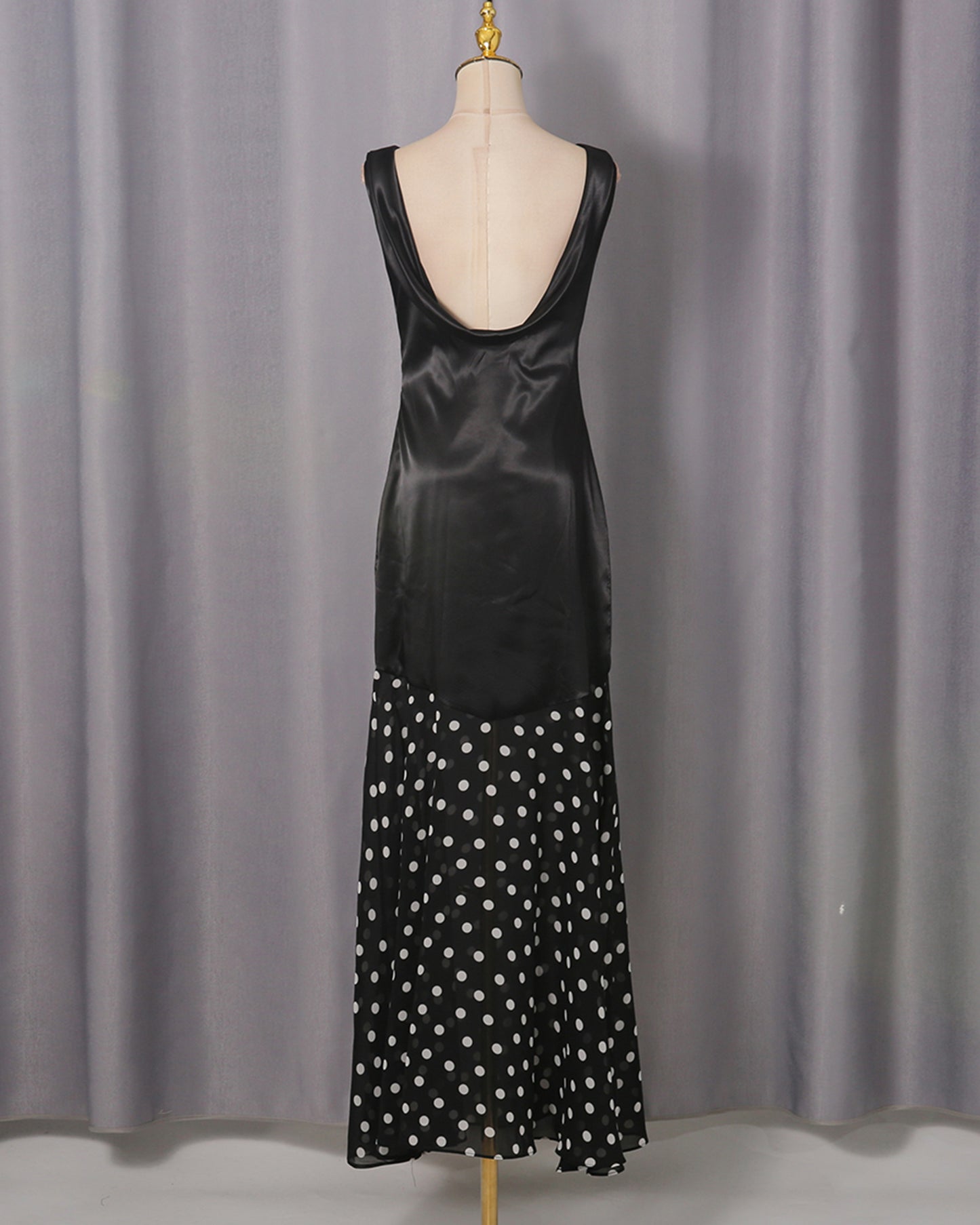 Black Satin & Polka Dot Maxi Dress