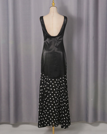 Black Satin & Polka Dot Maxi Dress