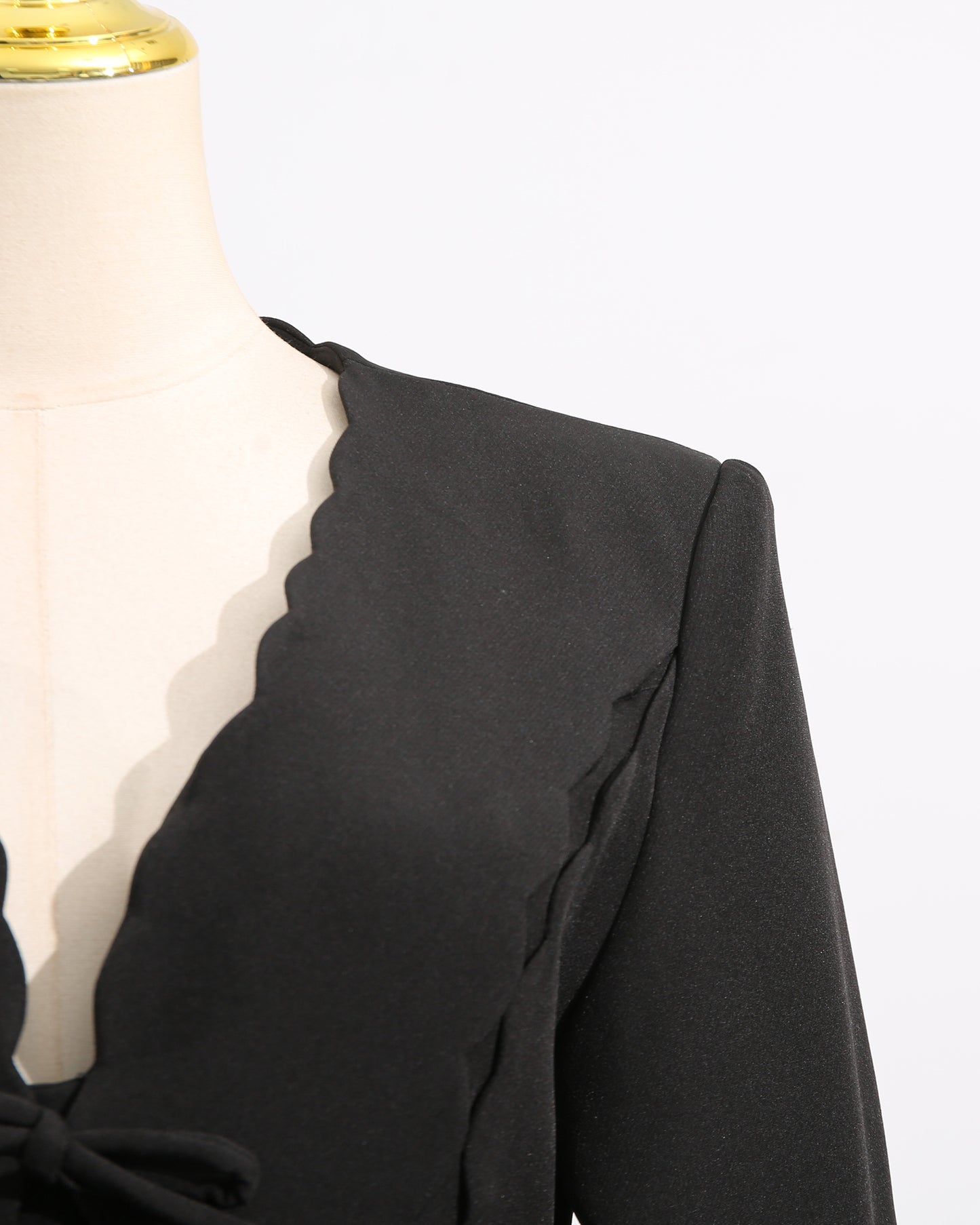 Black Scalloped Bow Midi Dress