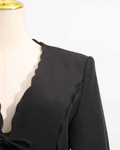 Black Scalloped Bow Midi Dress