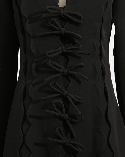 Black Scalloped Bow Midi Dress
