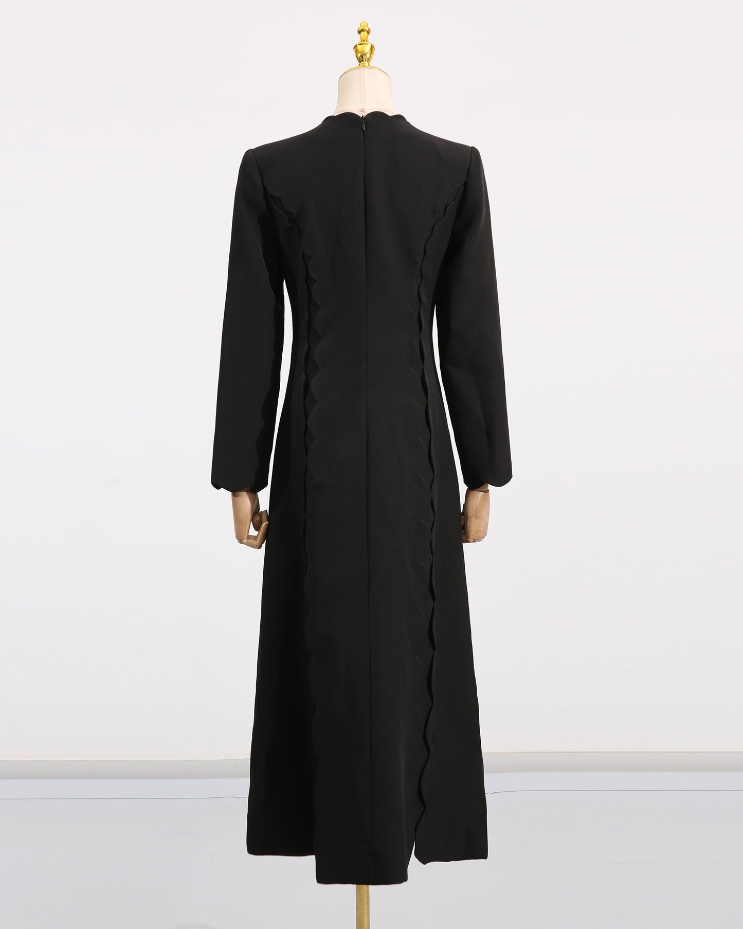 Black Scalloped Bow Midi Dress