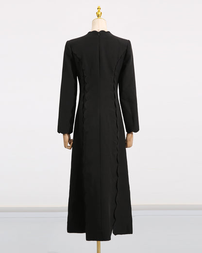 Black Scalloped Bow Midi Dress