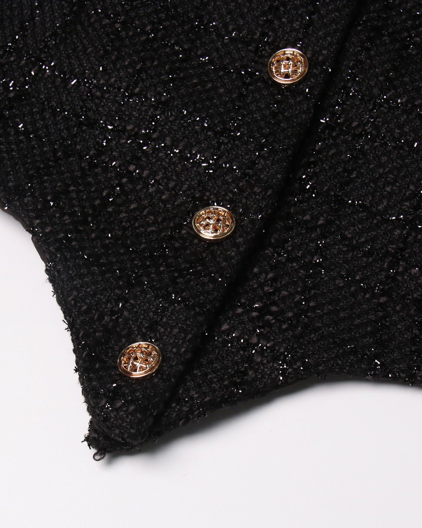 Black Sequin Blazer & White Ruffle Dress Set