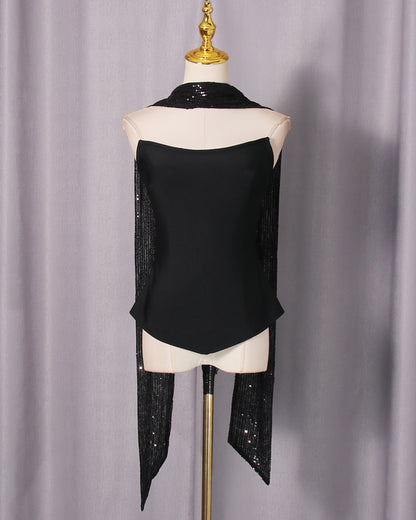 Black Sequin Halter Fitted Maxi Dress Set