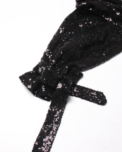 Black Sequin High-Waisted Tie-Cuff Pants