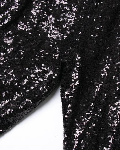 Black Sequin High-Waisted Tie-Cuff Pants