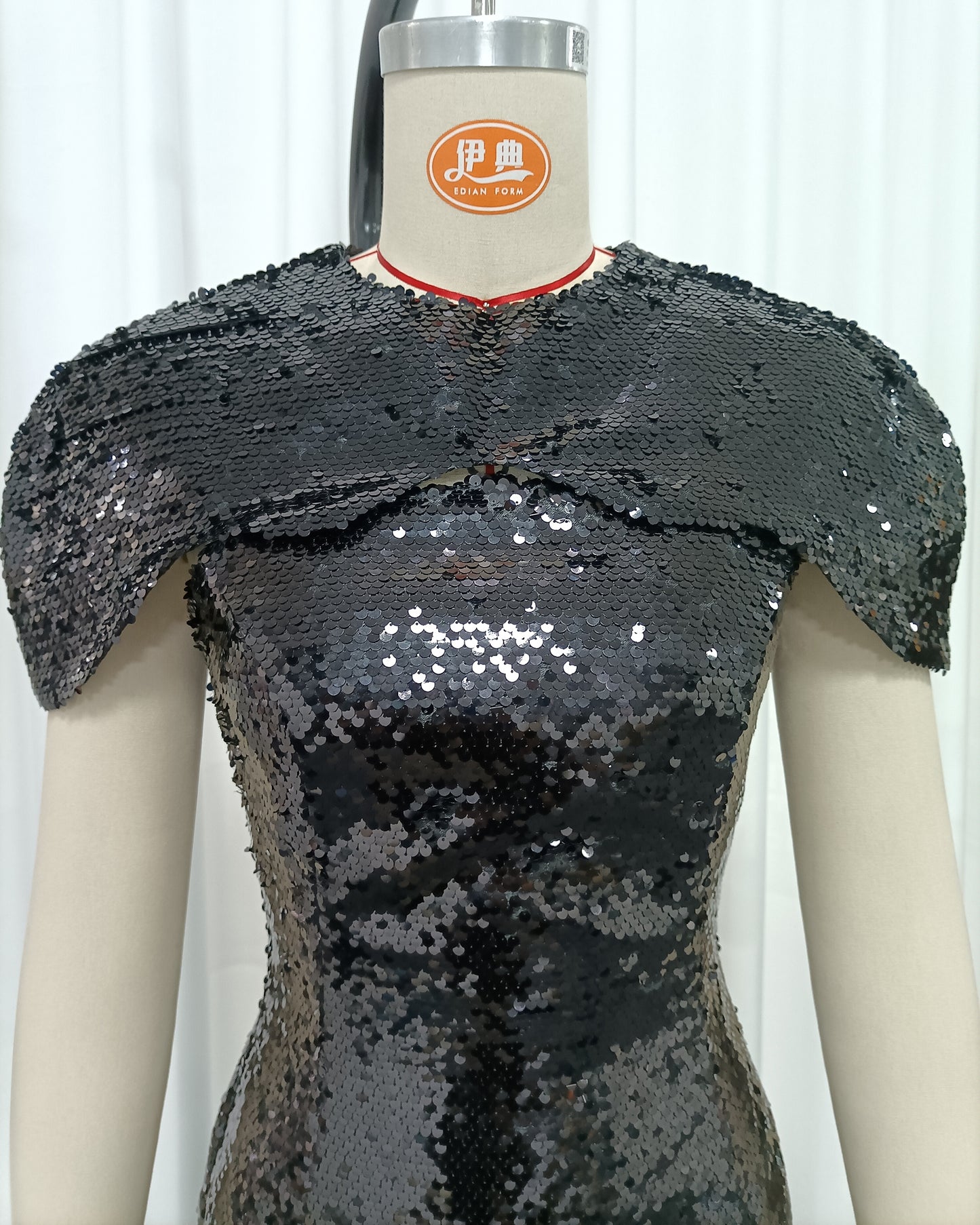 Black Sequin Mesh Overlay Maxi Dress