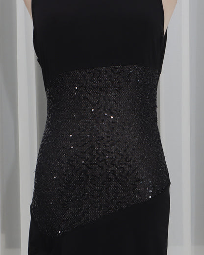 Black Sequin Panel Sleeveless Mini Dress