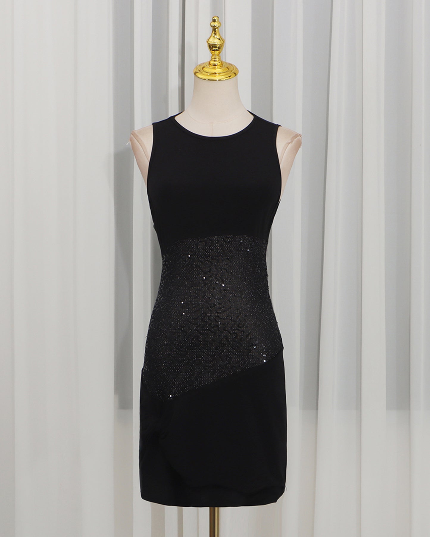 Black Sequin Panel Sleeveless Mini Dress