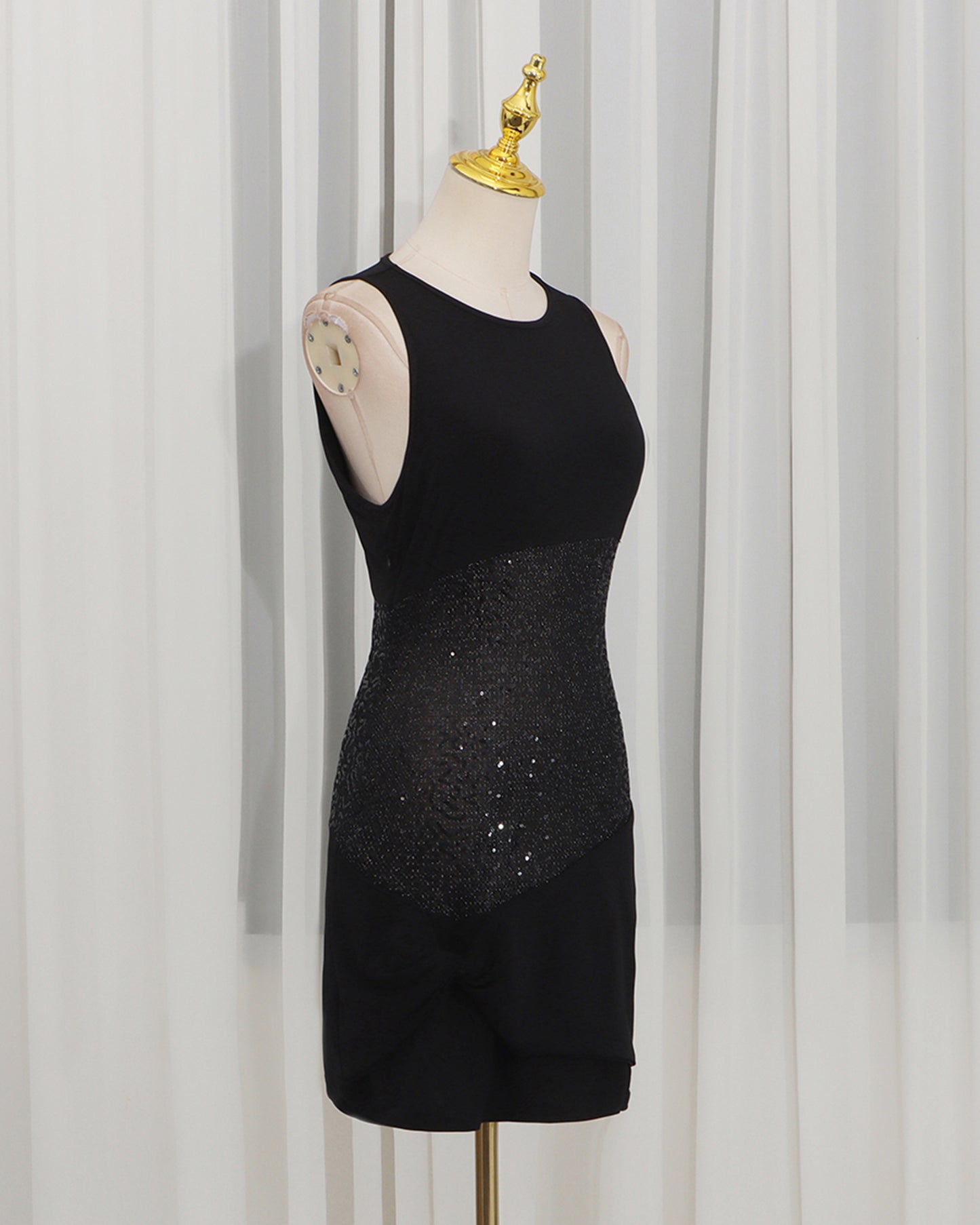 Black Sequin Panel Sleeveless Mini Dress