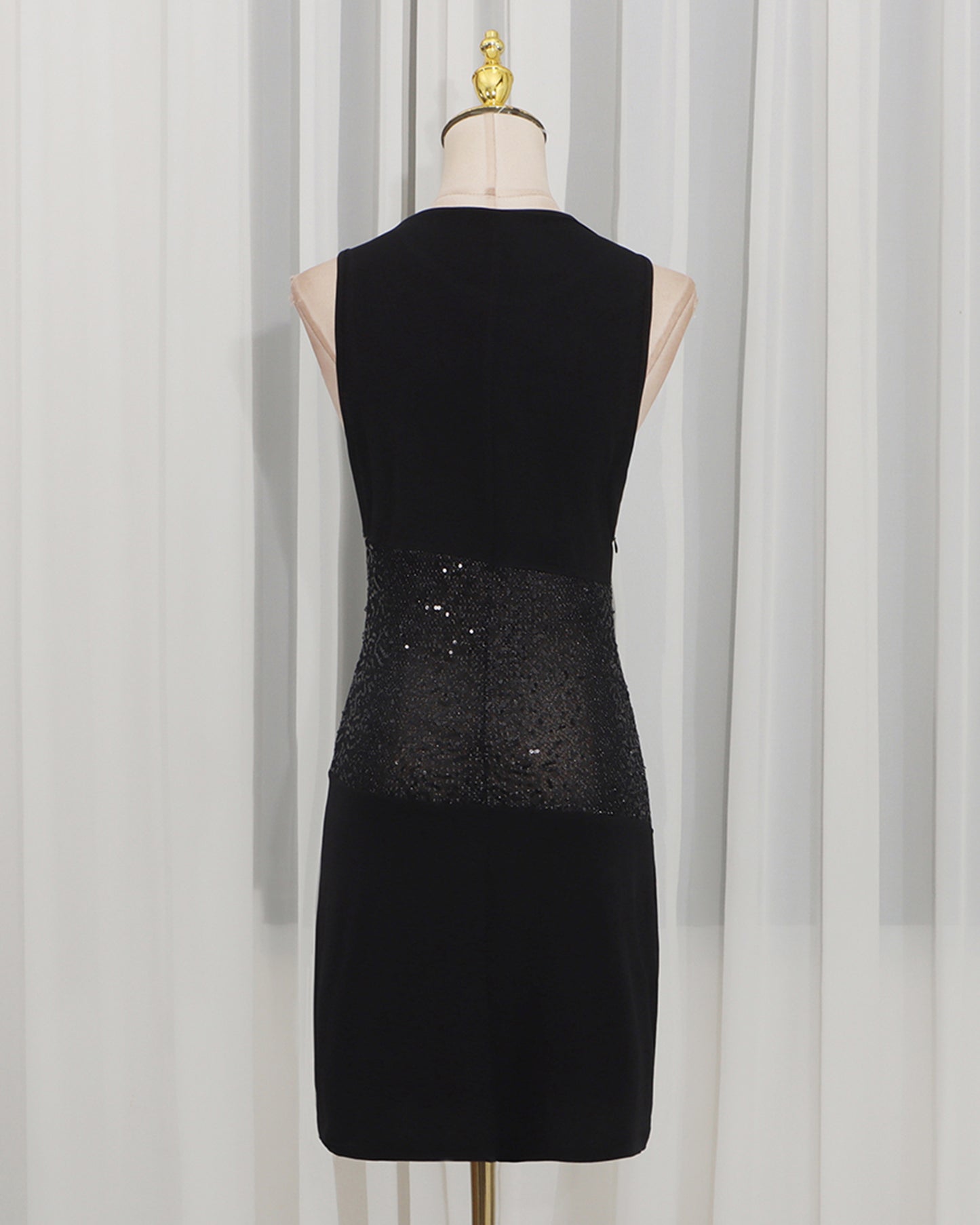Black Sequin Panel Sleeveless Mini Dress