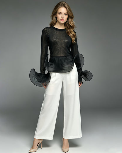 Black Sheer Mesh Long Sleeve Top