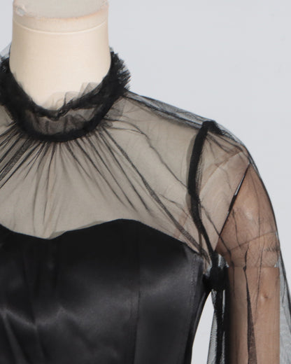 Black Sheer Tulle Ruffled Maxi Dress
