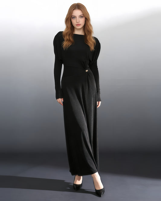 Black Shimmer Maxi Dress Puff Sleeves