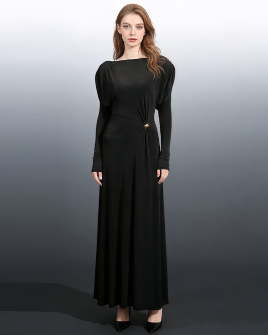 Black Shimmer Maxi Dress Puff Sleeves