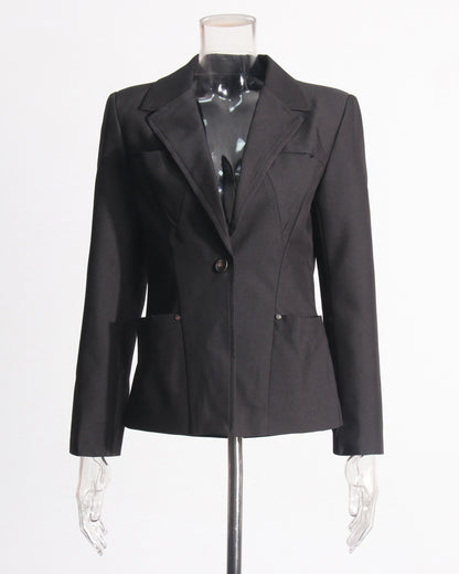 Black Single-Breasted Blazer with Button