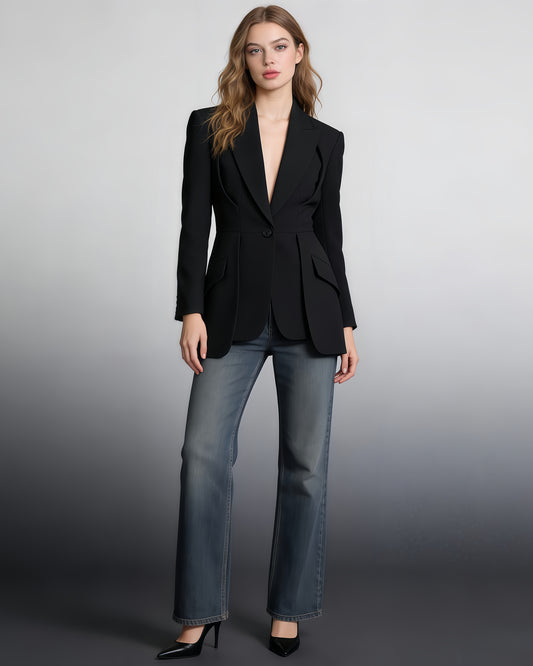 Black Single-Breasted Tailored Blazer