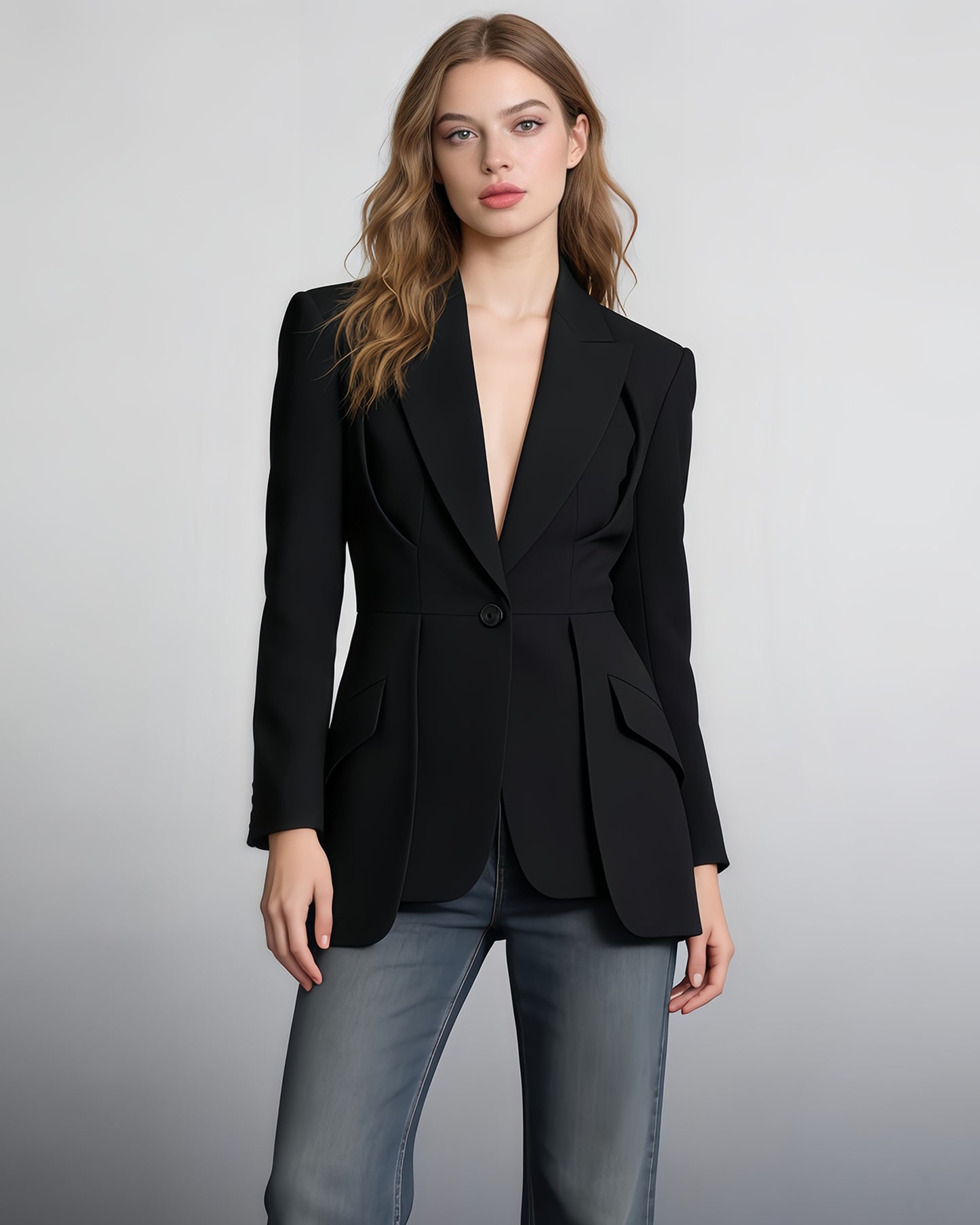 Black Single-Breasted Tailored Blazer