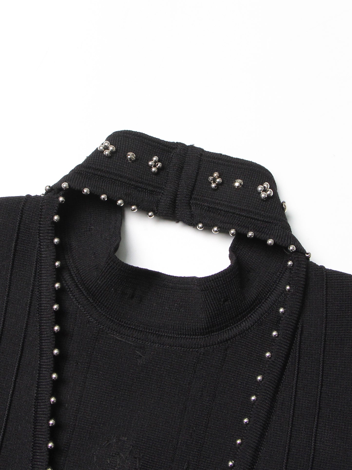 Black Sleeveless Midi Dress with Beaded & Studded Details