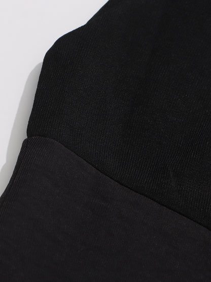 Black Sleeveless Midi Dress with Metal-Accent Drape