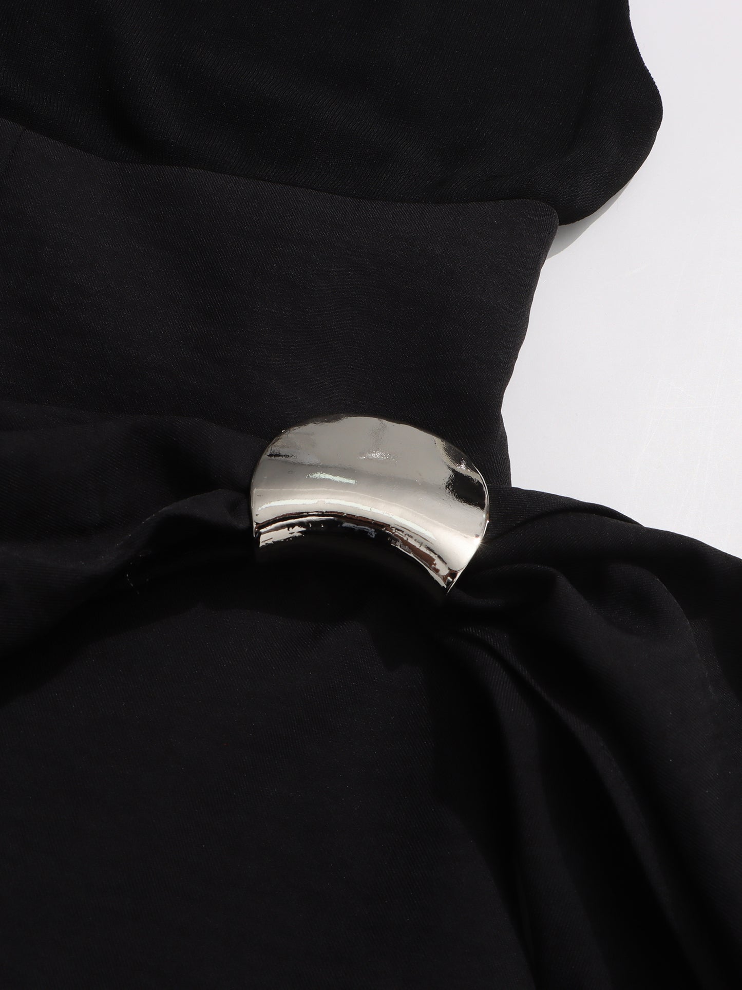 Black Sleeveless Midi Dress with Metal-Accent Drape
