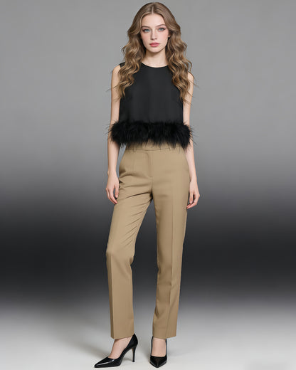 Black Sleeveless Top with Feather Hem