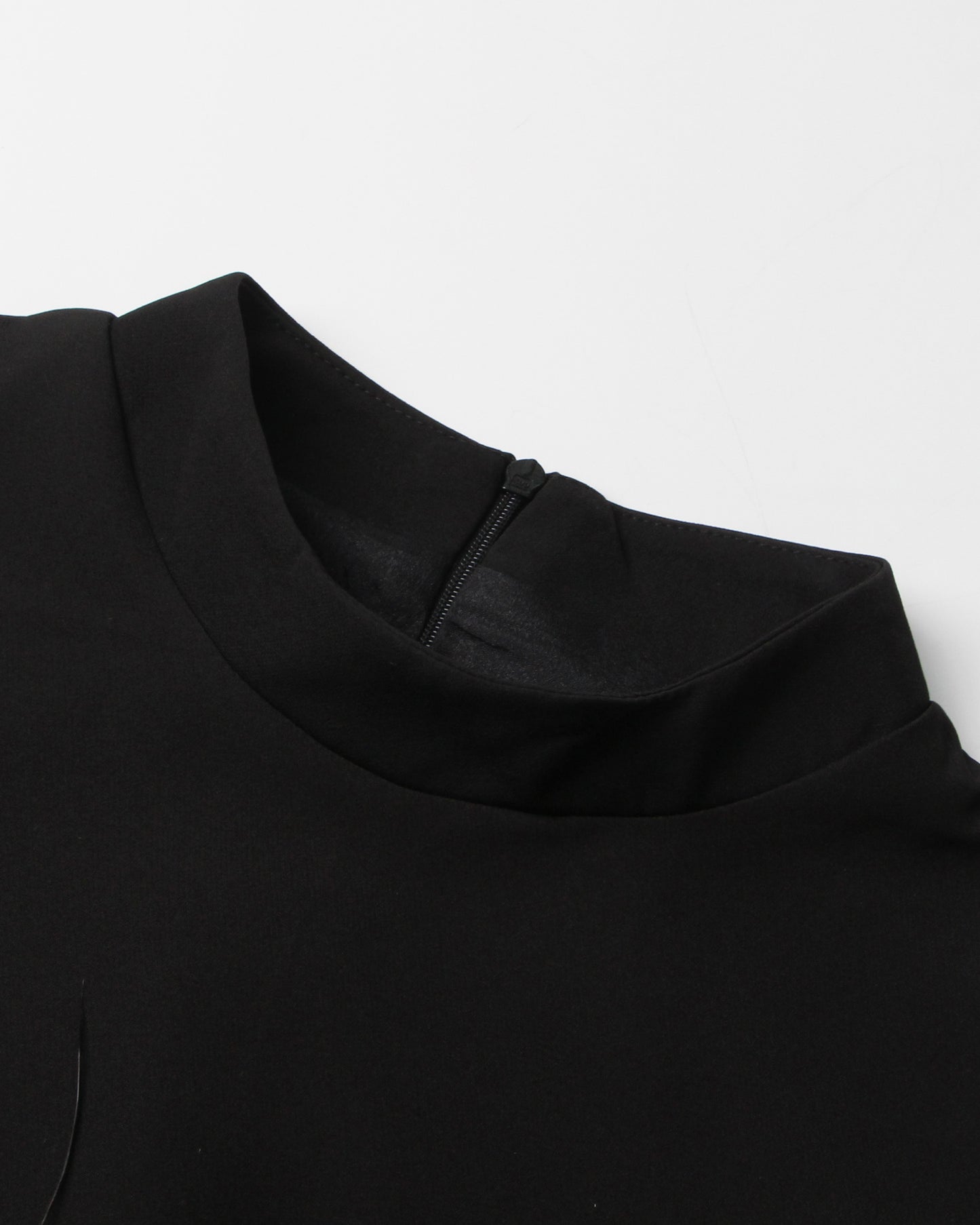 Black Sleeveless Turtleneck Dress with Feather Hem