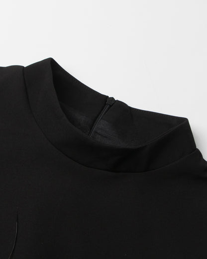 Black Sleeveless Turtleneck Dress with Feather Hem