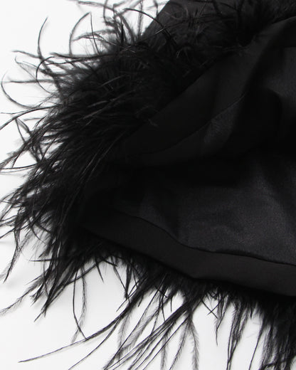 Black Sleeveless Turtleneck Dress with Feather Hem
