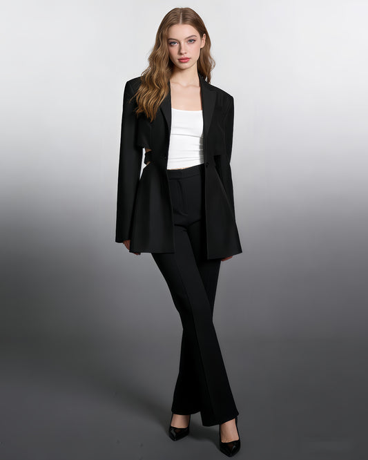 Black Solid Lapel Cutout Blazer