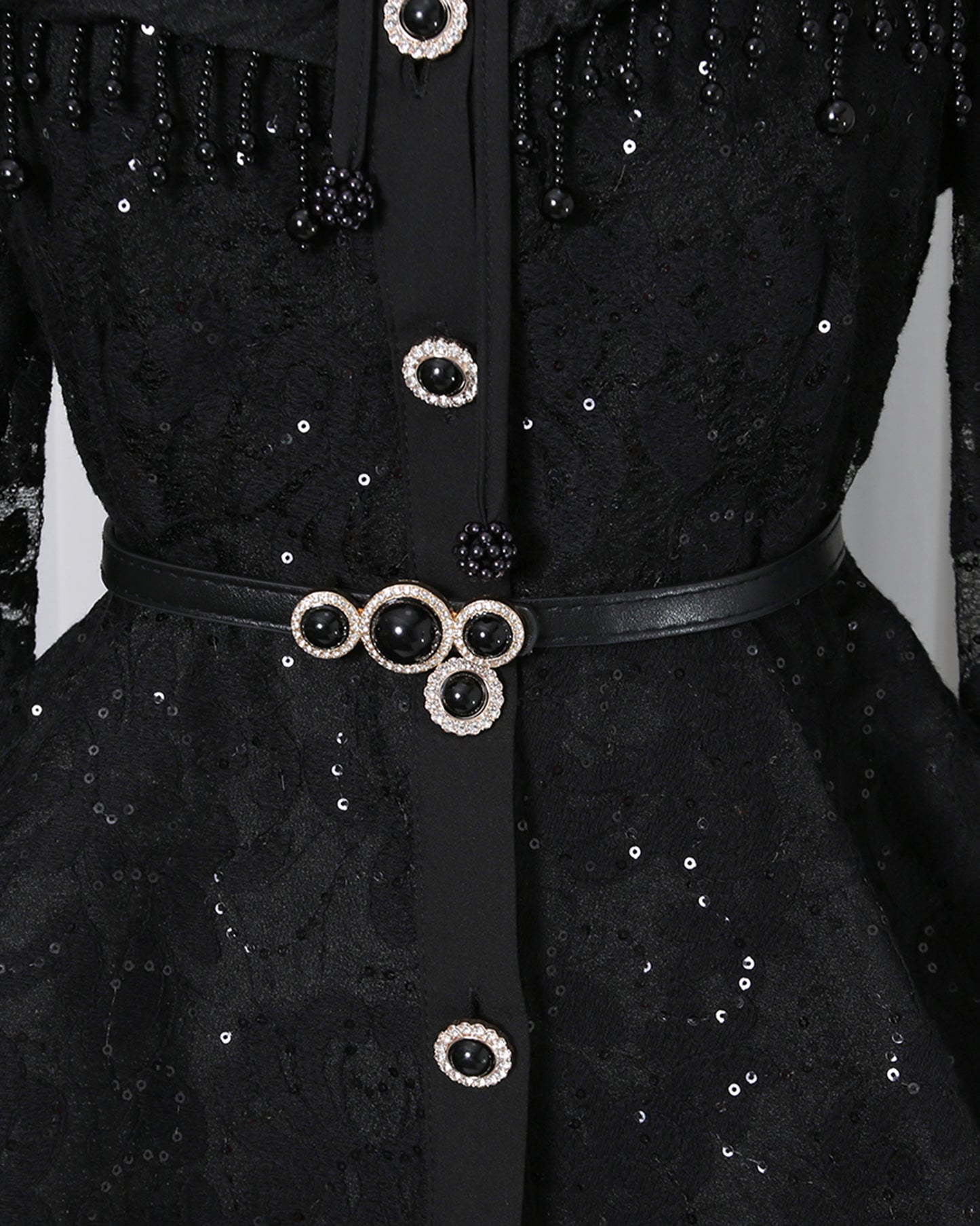 Black Sparkle Lace Peplum Skirt Set