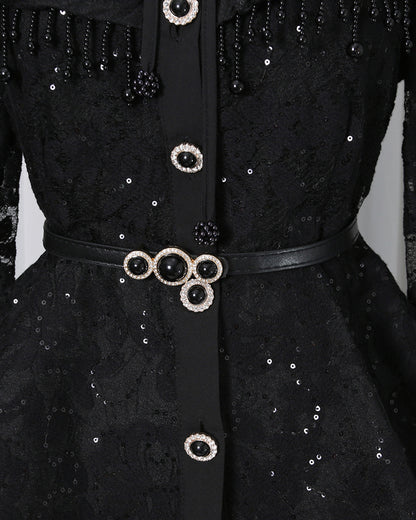 Black Sparkle Lace Peplum Skirt Set