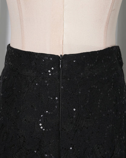 Black Sparkle Lace Peplum Skirt Set