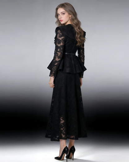 Black Sparkle Lace Peplum Skirt Set