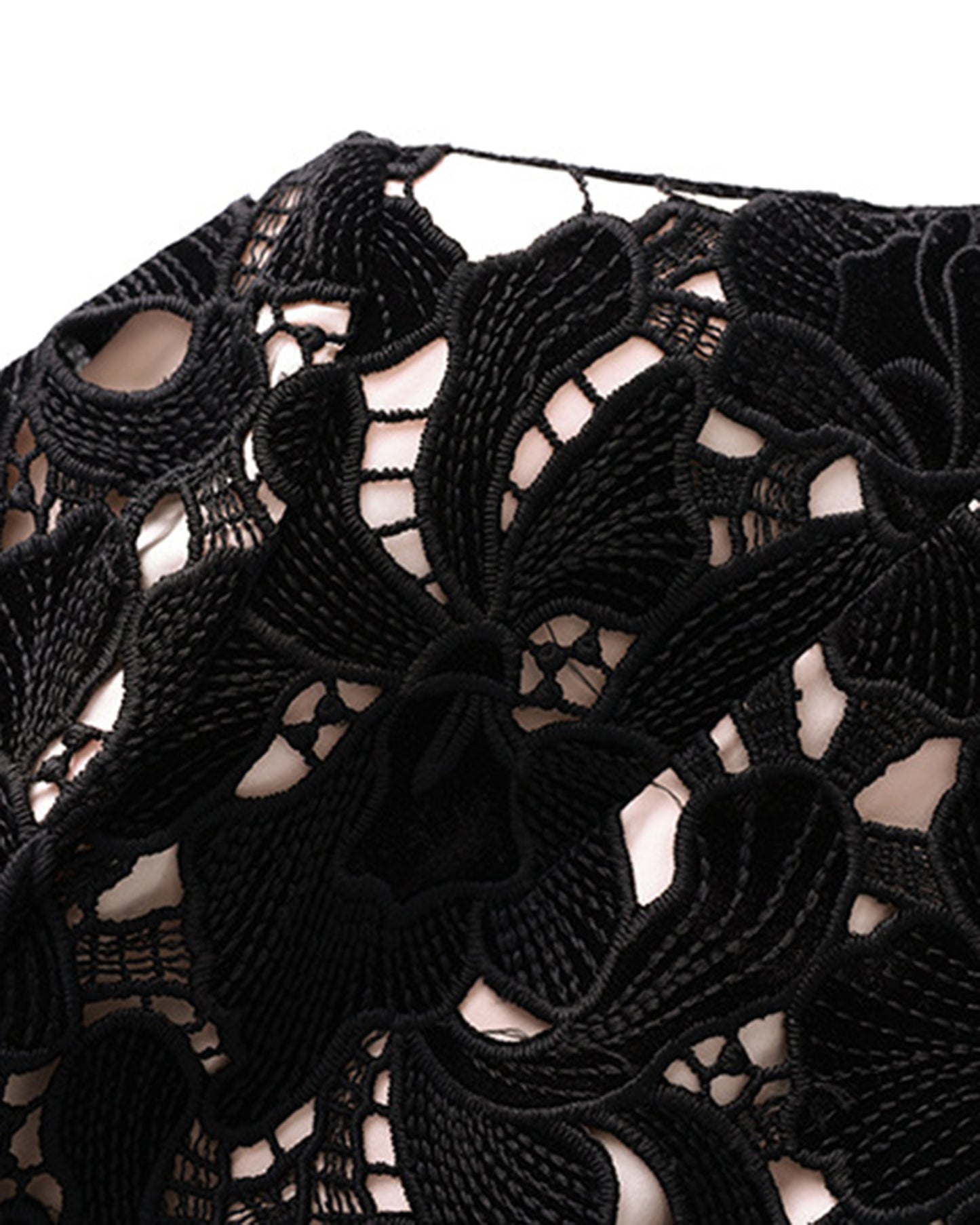 Black Stand Collar Lace Midi Dress