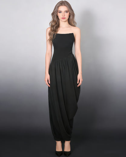 Black Strapless Asymmetric Maxi Dress