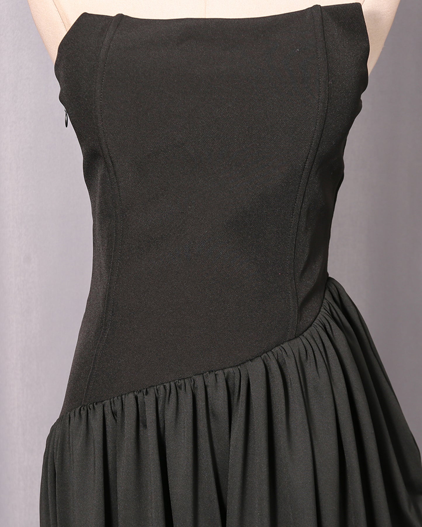 Black Strapless Asymmetric Maxi Dress