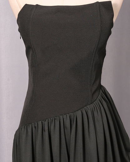 Black Strapless Asymmetric Maxi Dress