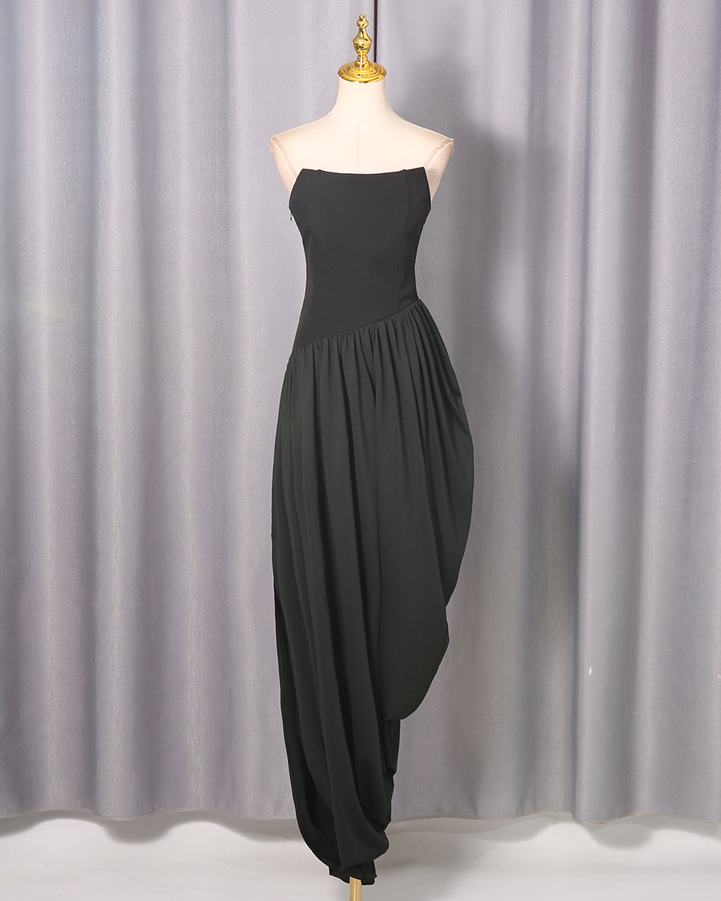Black Strapless Asymmetric Maxi Dress