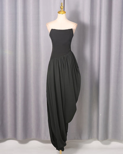Black Strapless Asymmetric Maxi Dress