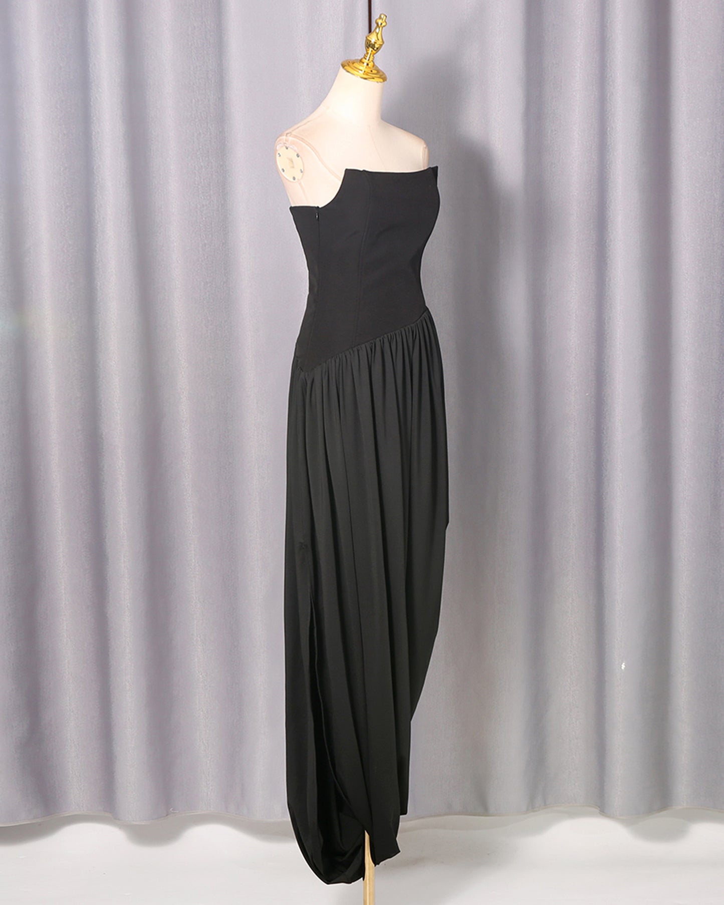 Black Strapless Asymmetric Maxi Dress